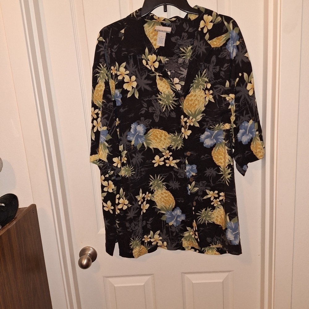 Rayon Pineapple Button Down Shirt Short Sleeve XL